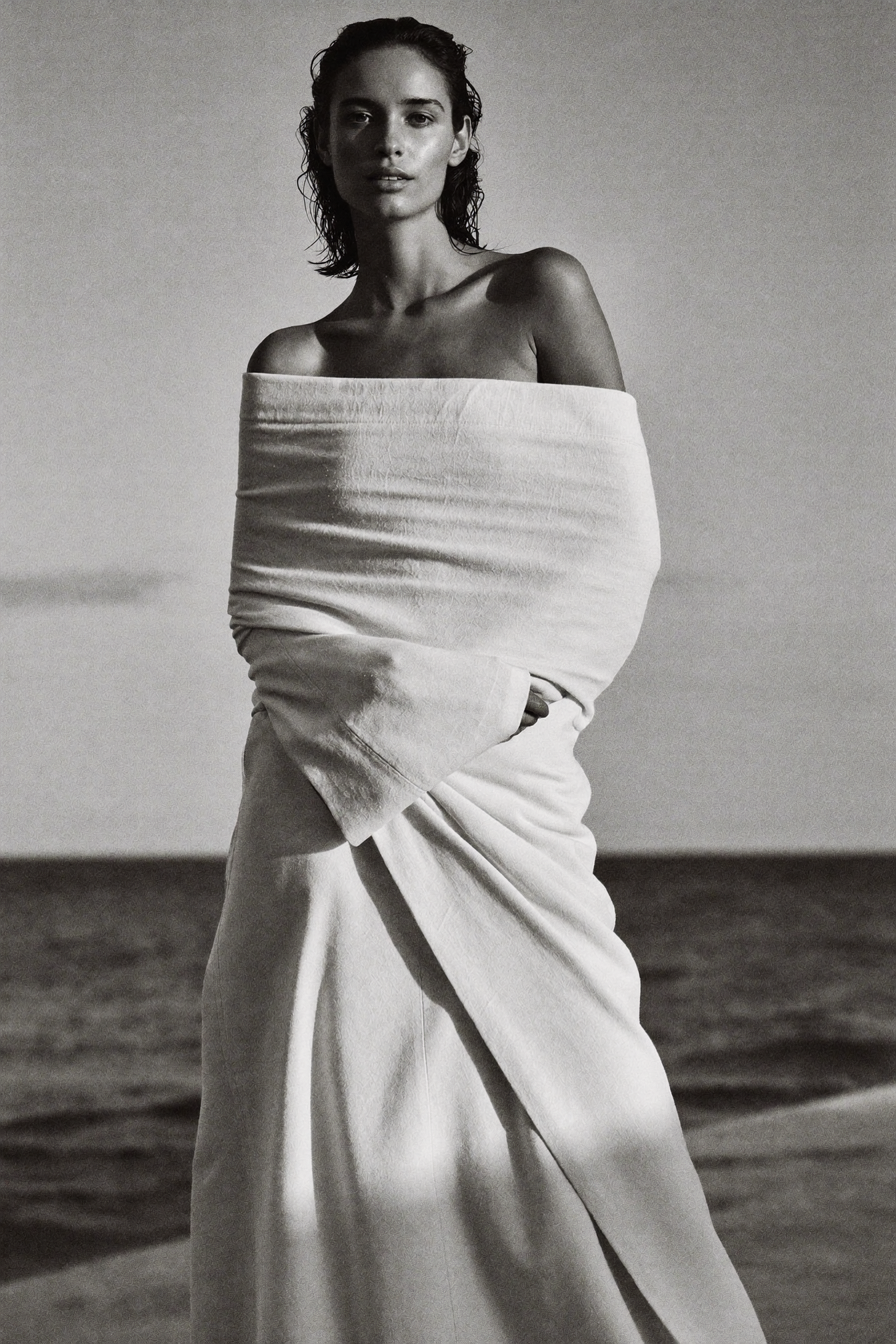 Black and white editorial image for Fay Collection skincare ritual